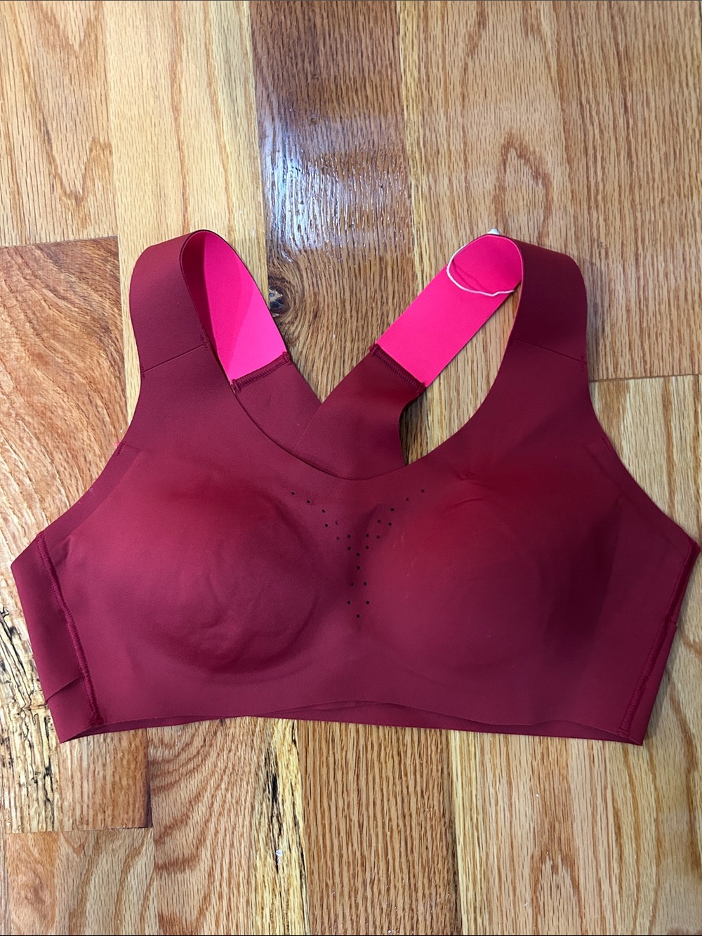 Brooks Burgundy Sports Bra with Pink Strap Lining